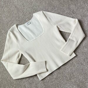 Abercrombie & Fitch Women’s Cream Ribbed Long Sleeve Ottoman Sweater Top Size M